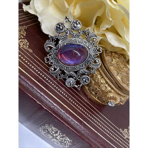 Xmas Wedding Stunning Silver Fire Opal Large Pin Brooch Victorian Hat Garter - Picture 7 of 11